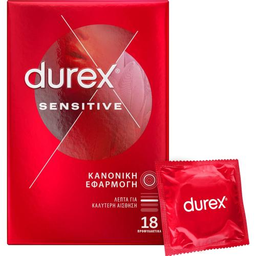 Durex Sensitive Condoms Λεπτά Προφυλακτικά για Καλύτερη Αίσθηση 18 Τεμάχια